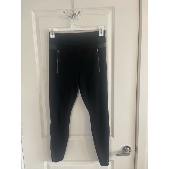 Athleta Luxe Ponte Black Faux Leather Zipper Moto Leggings Womens Size Medium - Picture 3 of 9